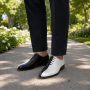 Pantofi Oxford bărbați alb-negru din piele naturală pentru ceremonie DONATOAN